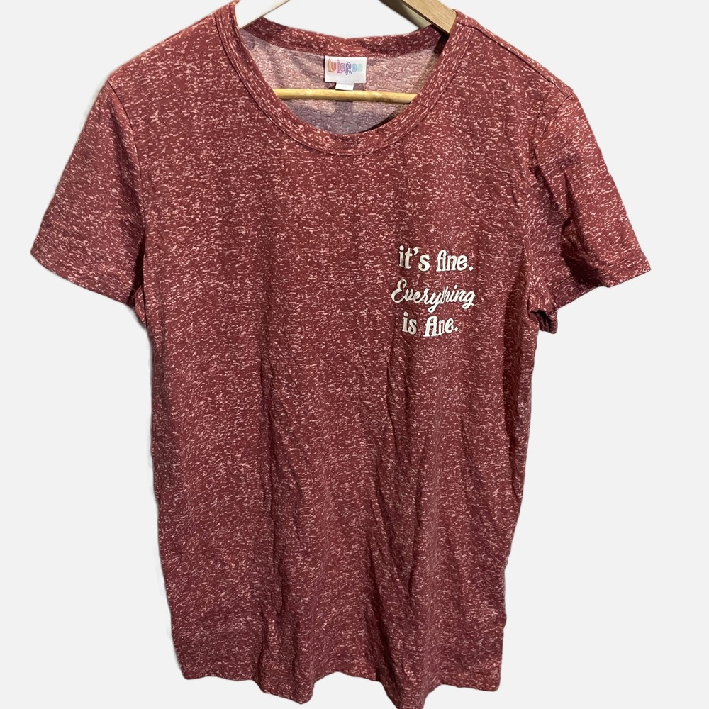 LuLaRoe Its Fine Everything Is Fine Graphic T-Shirt XL Red Space Dye Short Sleev